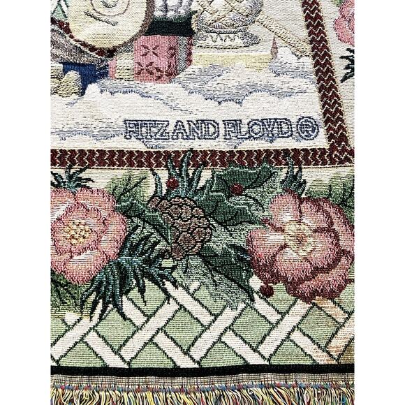 VTG Fitz And Floyd Santa Throw Woven Cotton Fringed Reverse Weave 67” x 52” - Picture 4 of 16